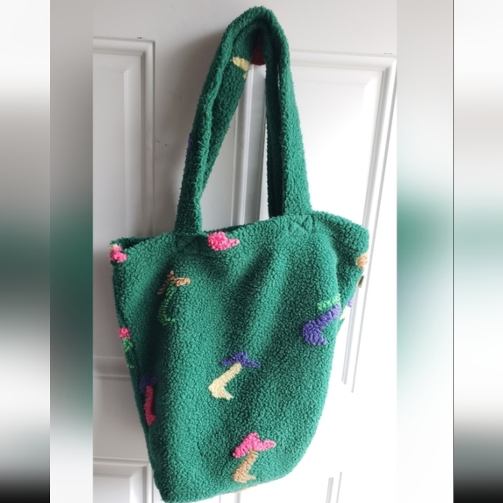 Parks Project Dancing Shrooms Mushroom Teddy Fleece Green Tote Bag